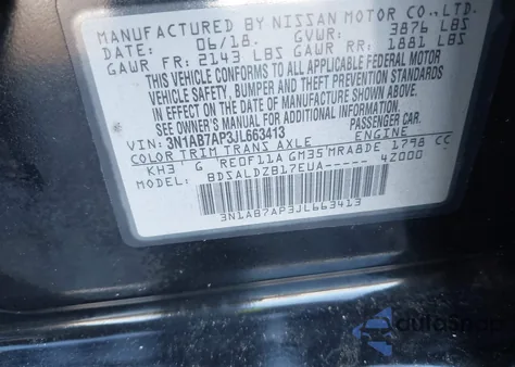 2018 Nissan Sentra Sv z USA, uszkodzony, nr VIN 3N1AB7AP3JL663413